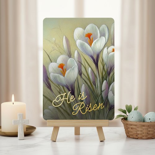 He Is Risen Crocus Floral Gold Foil Card