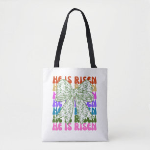 He is Risen, Croquette Bow Green Floral Tote Bag