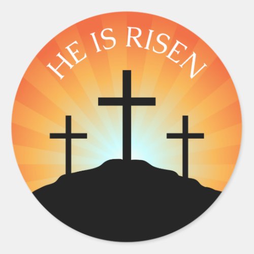 He is risen cross against sunrise Easter sticker