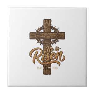 He Is Risen Cross Crown of Thorns Christian Shirt_ Ceramic Tile