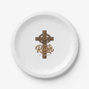 He Is Risen Cross Crown of Thorns Christian Shirt_ Paper Plates