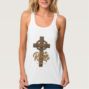 He Is Risen Cross Crown of Thorns Christian Shirt_ Tank Top