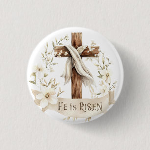 He is Risen Cross Easter Button