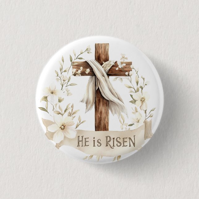 He is Risen Cross | Easter Button (Front)