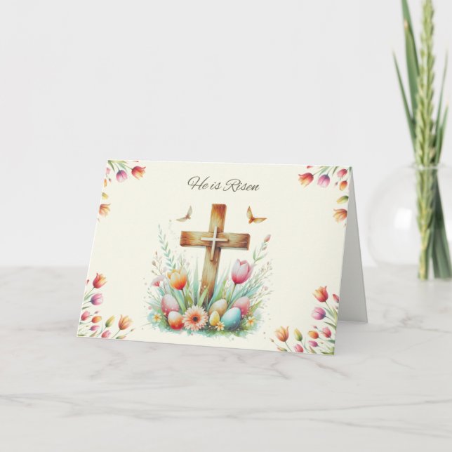 He is Risen Cross Easter Card (Front)