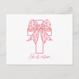 He Is Risen Cross Easter Floral Coquette Bow Postcard