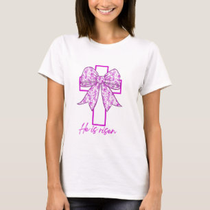 He is Risen Cross Floral Retro Croquette Bow T-Shirt