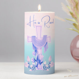 'He is Risen!' Cross & Flowers 6" Pillar Candle