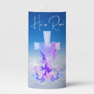 'He is Risen!' Cross & Flowers 6" Pillar Candle