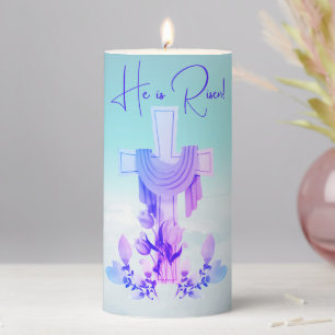 'He is Risen!' Cross & Flowers 6" Pillar Candle