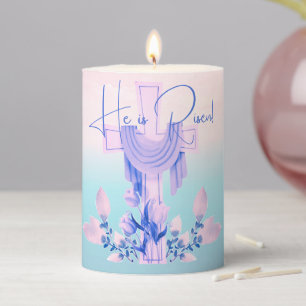 'He is Risen!' Cross & Flowers Pillar Candle