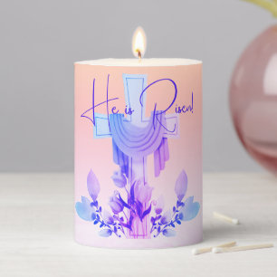 'He is Risen!' Cross & Flowers Pillar Candle