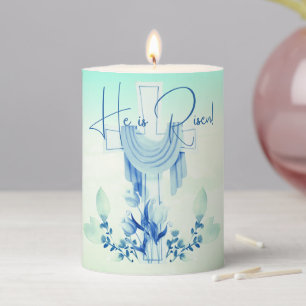 'He is Risen!' Cross & Flowers Pillar Candle