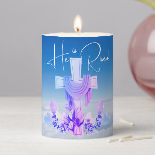 'He is Risen!' Cross & Flowers Pillar Candle