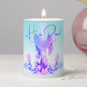 'He is Risen!' Cross & Flowers Pillar Candle