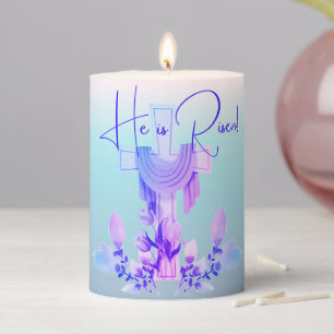 'He is Risen!' Cross & Flowers Pillar Candle