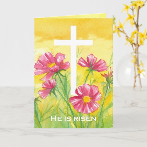 He Is Risen Cross Flowers Religious Christian  Card