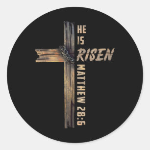 He Is Risen Cross Jesus Religious Christian Faith Classic Round Sticker