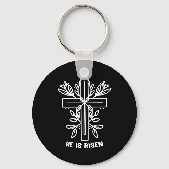 He Is Risen Cross Jesus Religious Easter Day Chris Keychain (Front)
