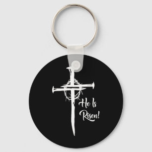 He Is Risen Cross Jesus Religious Easter Day Chris Keychain