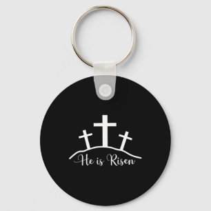 He Is Risen Cross Jesus Religious Easter Day Chris Keychain