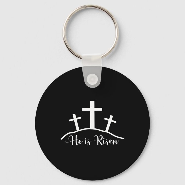 He Is Risen Cross Jesus Religious Easter Day Chris Keychain (Front)