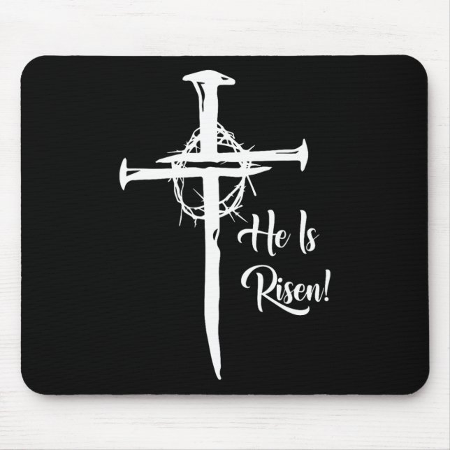 He Is Risen Cross Jesus Religious Easter Day Chris Mouse Pad (Front)