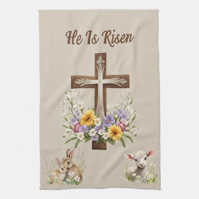 He Is Risen Cross  Kitchen Towel (Vertical)