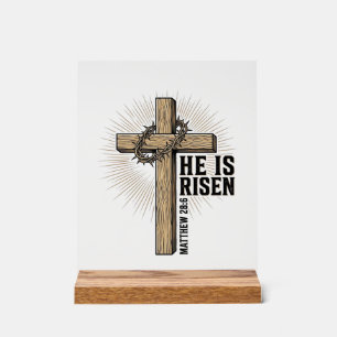 He Is Risen Cross Matthew 28_6 Vintage Christian D Acrylic Sign