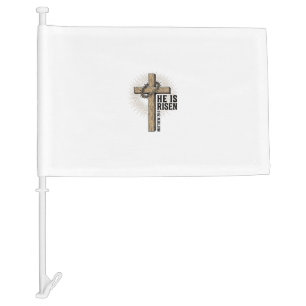 He Is Risen Cross Matthew 28_6 Vintage Christian D Car Flag