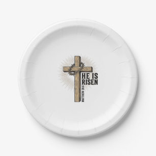 He Is Risen Cross Matthew 28_6 Vintage Christian D Paper Plates