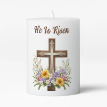 He Is Risen Cross Pillar Candle