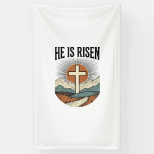 He Is Risen Cross Sunrise Christian Easter Shirt D Banner