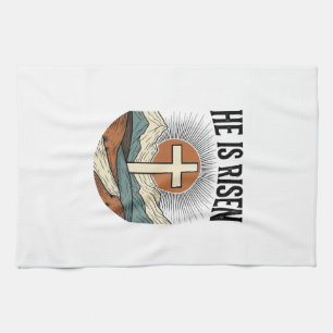 He Is Risen Cross Sunrise Christian Easter Shirt D Kitchen Towel