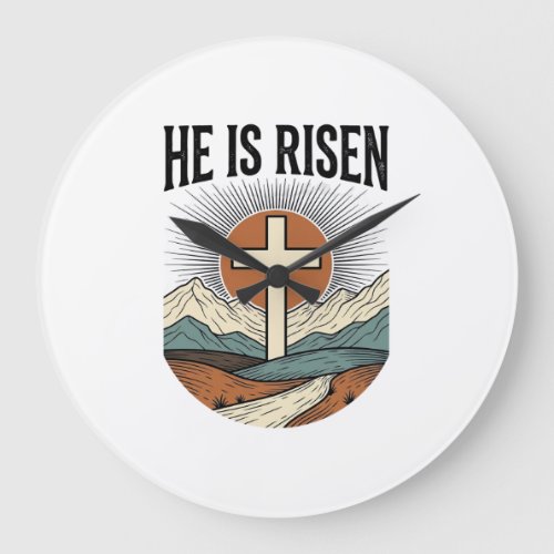 He Is Risen Cross Sunrise Christian Easter Shirt D Large Clock