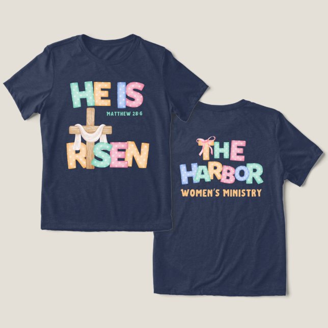 He Is Risen Cross T-Shirt Tri-Blend Shirt (Design Front & Back)