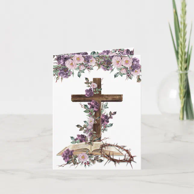 He is Risen | Cross with Bible Easter Card | Zazzle