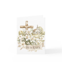 He is Risen | Cross with Church Easter Card