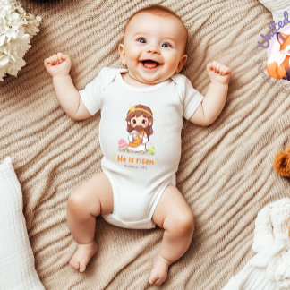 He Is Risen, Cute Jesus, Religious Easter Baby Baby Bodysuit
