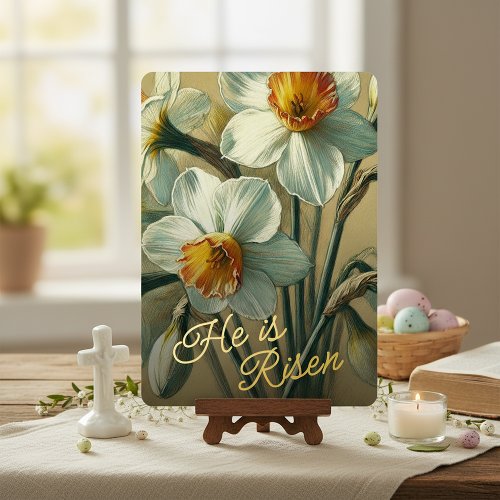 He Is Risen Daffodil Floral Gold Foil Card