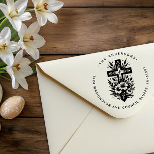 He is Risen Easter Cross Christian Return Address Rubber Stamp