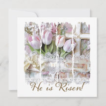 He is Risen Easter Cross Christian Vintage Floral
