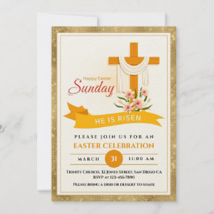 He Is Risen Easter Cross, Flowers, Elegant Easter Announcement