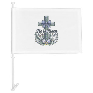 He Is Risen Easter Cross Vintage Vector Car Flag