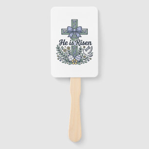 He Is Risen Easter Cross Vintage Vector Hand Fan