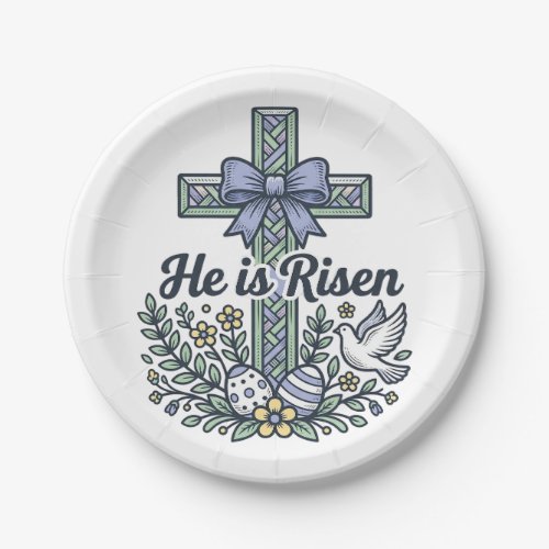 He Is Risen Easter Cross Vintage Vector Paper Plates