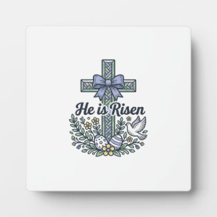 He Is Risen Easter Cross Vintage Vector Plaque
