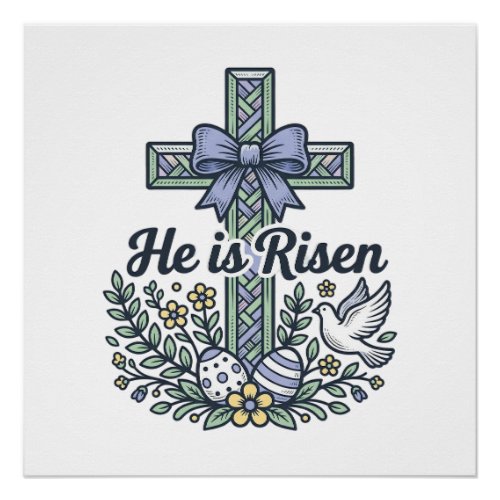 He Is Risen Easter Cross Vintage Vector Poster