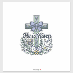He Is Risen Easter Cross Vintage Vector Sticker