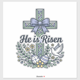 He Is Risen Easter Cross Vintage Vector Sticker